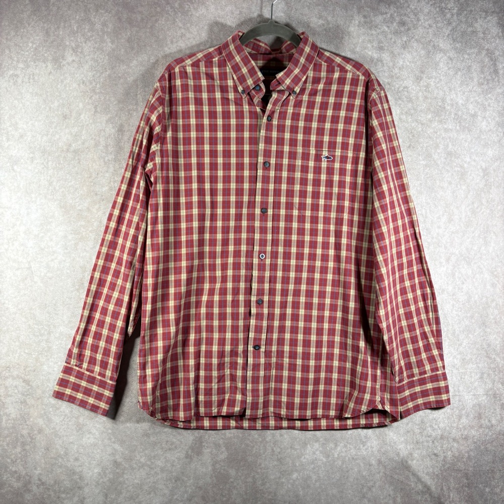 Fish Hippie Button Down Shirt Mens L Red Solace Collection Plaid Stretch Fishing